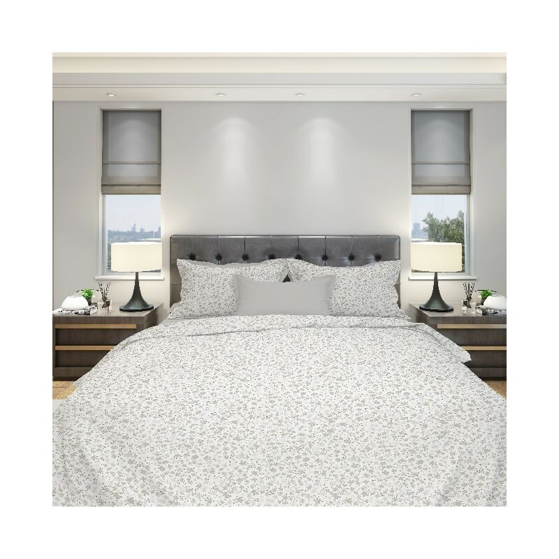 Ropa de cama Mandy - Individual - con sabana bajera, sabana, funda de almohada - Blanco, gris en Algodon, 150 x 280 cm