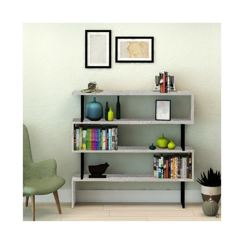 Libreria Sirio - Soporte para Libros - con Estantes - Para la Sala de Estar, Dormitorio, Oficina - Blanco, Negro de Madera, 145 x 34 x 120 cm