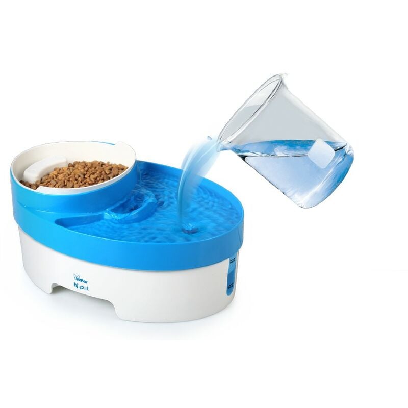 Bimar Hi.pet Dispensador con fuente agua pfc1 3 litros filtro activado para reducir olores bol abs 0.8l escala graduada y asa mascotas cuenco steven perros gatos blanco azul claro en 321x145x22