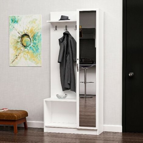 Entrada movil Orion - con estantes, armario, perchero Pared, oficina, salon - Blanco, madera de nogal, 80 x