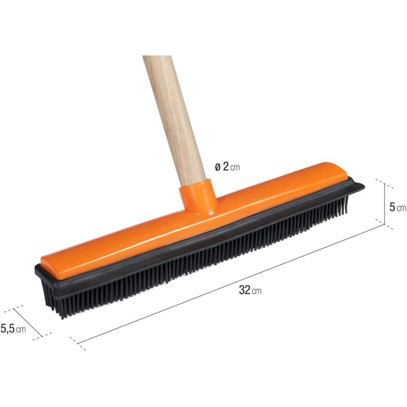 RAVMAG Scopa in gomma leggera multifunzione, lavabile, per rimuovere i peli di animali domestici, rastrello con setole inclinate e manico da 140 cm, 4 pezzi, per interni ed esterni, per cemento, legno