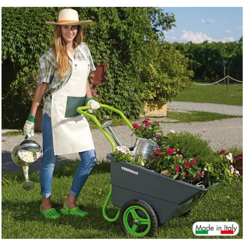 Carriola Rotonda In Plastica ABS Verde - Capiente 50 Litri, Con Ruote E Maniglia, Perfetta Per Giardino