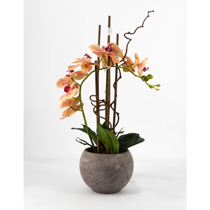 PHALAENOPSIS ORCHIDEA ARTIFICIALE 50CM CON VASO OVALE ARANCIONEFIORI PIANTE  ARTIFICIALI