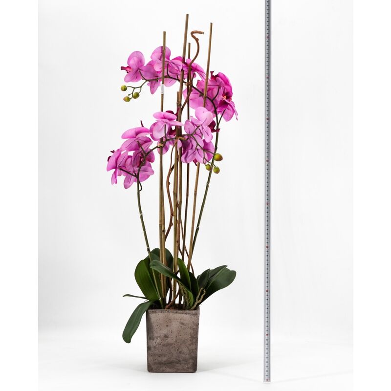 PHALAENOPSIS ORCHIDEA ARTIFICIALE 80CM CON VASO QUADRATO ROSA FIORI PIANTE  ARTIFICIALI