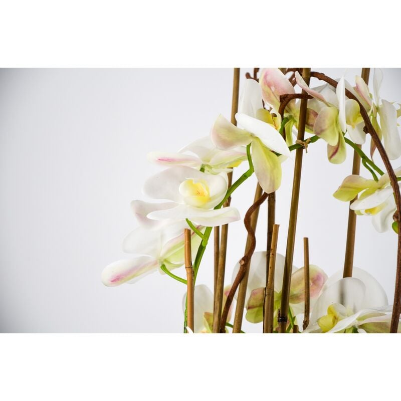 PHALAENOPSIS ORCHIDEA ARTIFICIALE 90CM CON VASO QUADRATO ARANCIONE