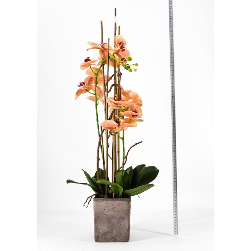 PHALAENOPSIS ORCHIDEA ARTIFICIALE 80CM CON VASO QUADRATO ARANCIONE FIORI  PIANTE ARTIFICIALI