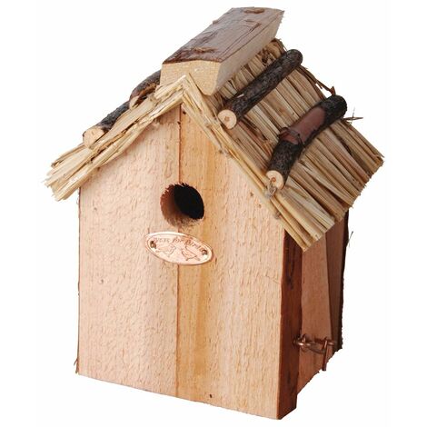 Casetta Per Uccelli In Legno Stile Villa Con Tetto Verde - Modello V16, Con Supporto E Dispenser Per Cibo