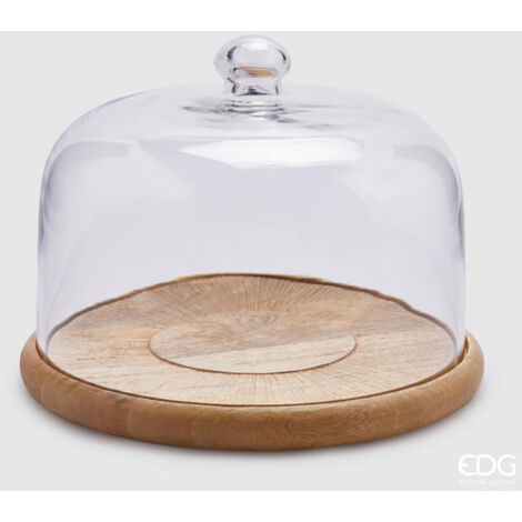 EATAKWARD Alzata Per Torte In Legno Di Acacia Con Cupola In Vetro Rosa - Elegante Base Rotonda, Copertura Per Dessert, Lavabile In Lavastoviglie - 3