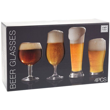 Set Degustazione di Birra MGE Wood Beer Tasting Glassware 4x Bicchieri di Birra 5 Pezzi Vassoio in Legno Ideale per Gli Amanti della Birra 