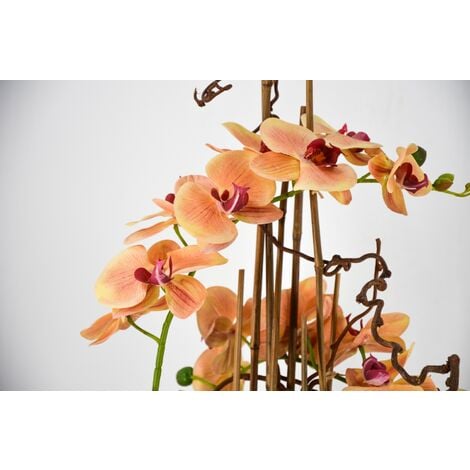 PHALAENOPSIS ORCHIDEA ARTIFICIALE 90CM CON VASO QUADRATO ARANCIONE FIORI  PIANTE ARTIFICIALI