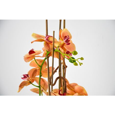 PHALAENOPSIS ORCHIDEA ARTIFICIALE 90CM CON VASO QUADRATO ARANCIONE