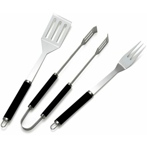 Servizio di posate grill in acciaio inox Iordan 3 pezzi per barbecue con pinza grill, spatola grill, forchetta carne