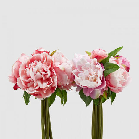 Bouquet Di Peonie Artificiali Rosa E Bianco Con Ortensie: Fiori Finti In Seta Per Decorazione - 3