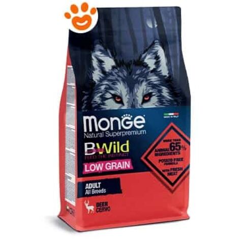 Monge Dog Bwild Low Grain Adult All Breed Cervo  - Monge Dog Bwild Low Grain Adult All Breed Cervo - Sacco Da 12 Kg