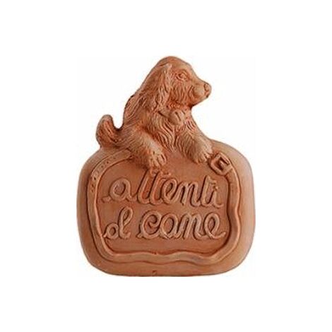 DECORAZIONE ATTENTI AL CANE RIFINITA A MANO 20 CM IN TERRACOTTA GIARDINO