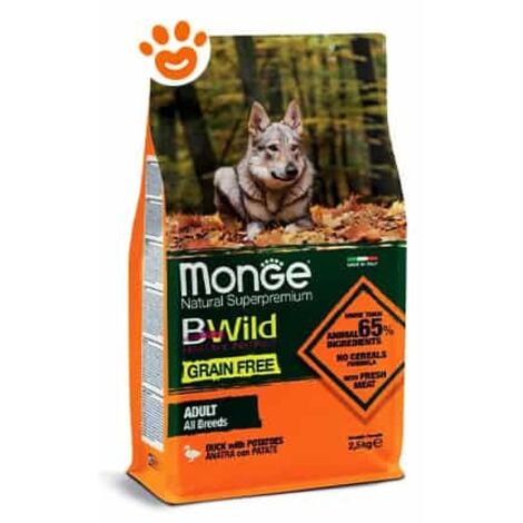 MONGE CIBO SECCO CANE CROCCANTINI GRAIN FREE CON ANATRA E PATATE 12 KG