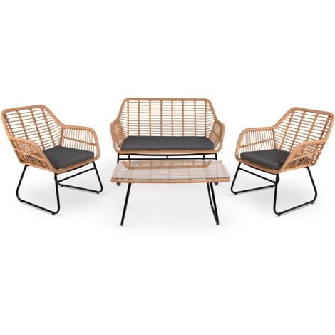 Ensemble de jardin 4 places IMPERIA DARK GREY, table basse d'extérieur + canapé 2 places + 2 fauteuils, gris, résistant aux UV
