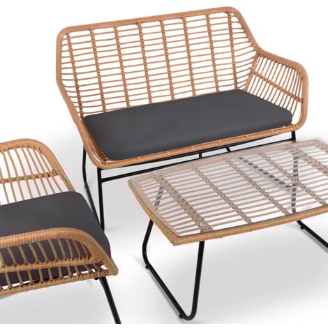 Ensemble de jardin 4 places IMPERIA DARK GREY, table basse d'extérieur + canapé 2 places + 2 fauteuils, gris, résistant aux UV