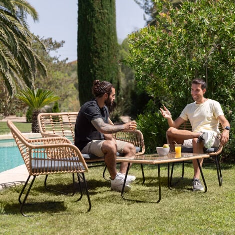 Ensemble de jardin 4 places IMPERIA DARK GREY, table basse d'extérieur + canapé 2 places + 2 fauteuils, gris, résistant aux UV