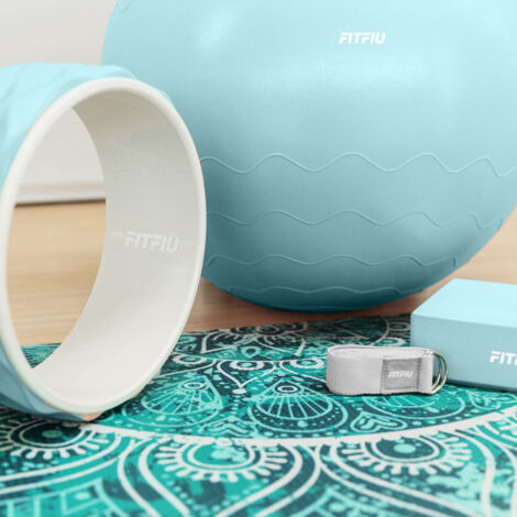 Kit De Yoga Complet Kit Yoga Fitfiu KITWELL-500 - 5 Accessoires Violet ( tapis, Brique, Ballon, Roue, Sangle) - Pilates Et Fitness Pack Bien-être Complet