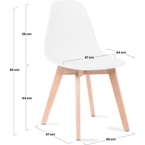 Chaises de salle à manger blanches, chaises tulip avec dossier ergonomique en polypropylène et pieds en bois, design scandinave, pack de 6 chaises