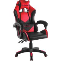Chaise gaming fauteuil de bureau, chaise gamer ergonomique pour ordinateur ou office, fauteuil de jeu avec accoudoirs rembourres, dossier inclinable et 2 coussins, rouge