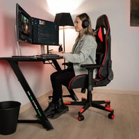 Chaise gaming fauteuil de bureau, chaise gamer ergonomique pour ordinateur ou office, fauteuil de jeu avec accoudoirs 4D, dossier inclinable et 2 coussins, couleur rouge