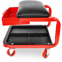 Tabouret chaise d'atelier mobile avec tiroir et porte-outils, charge max. 150kg, siège rembourré, couleur rouge-noir - Greencut MSD90