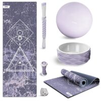 Fitfiu Fitness – Pack de 6 accessoires de yoga – Tapis ethnique 173x61cm – Ballon 65cm – Wheel 34x13cm – Rouleau massage pieds 6,7x17cm – Sangle