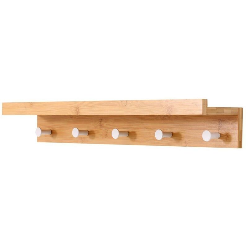 Estante De Pared en madera con 5 ganchos perchas 61x12xh10cm