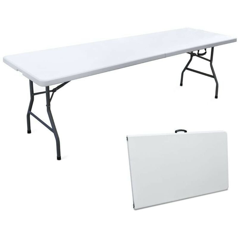 Mesa Plegable De silvera xl transportable en 244x76x74 cm mediawave store con asa blanca 244 76 74