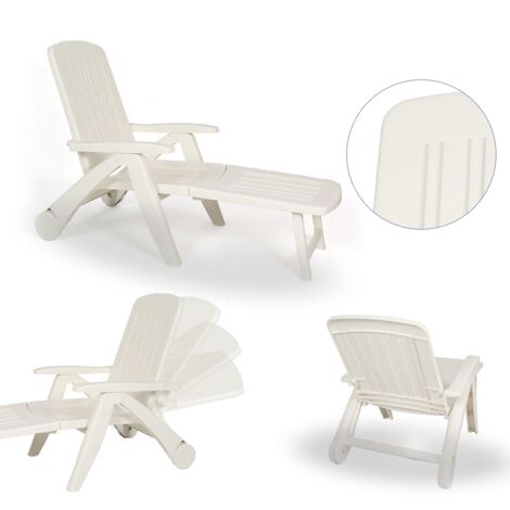 Tumbona Cancún con ruedas, material polirratán, plegable, 72x190x60cm.  Color: Blanco