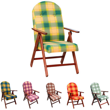 Sillón de Madera MASLEGNO AMALFI Sillón Reclinable Cojín Acolchado 108x65x60  Color: Verde