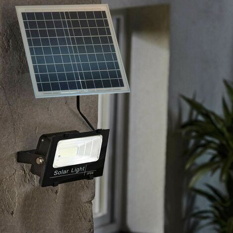 011100 Faro 100W frío LED energía solar con crepúsculo y mando a distancia 6500k