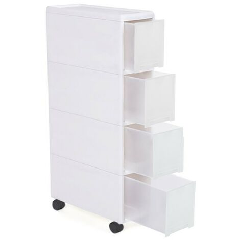 Carro estrecho de 4 cajones multiusos Blanco para ahorro de espacio con ruedas (1/5)