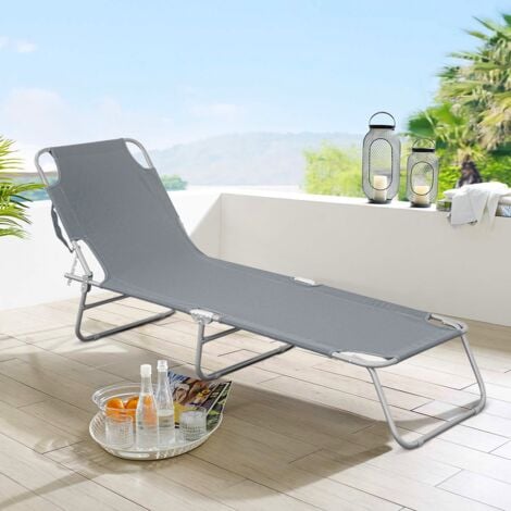 2309 Silla plegable con respaldo ajustable para playa o jardín  Color: Gris