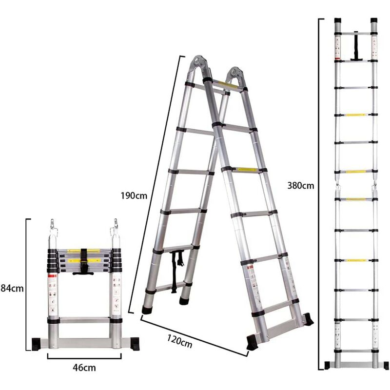 Échelle Télescopique Pliante, Multifonction Escalier Escamotable Fabriquée  en Acier de Qualité Professionnelle, Antidérapante Échelle Escabeau  Télescopique pour Loft, Maison, Jardin (A 2.5+2.5m) : : Bricolage