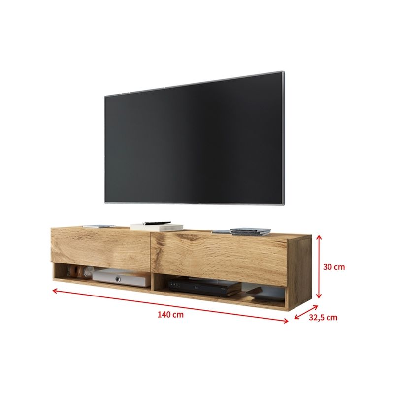 Selsey WANDER - Mobile TV Sospeso / Tavolino TV Moderno / Porta TV per  Salotto (300 cm, Quercia Dorata / Nero Lucido, senza LED)