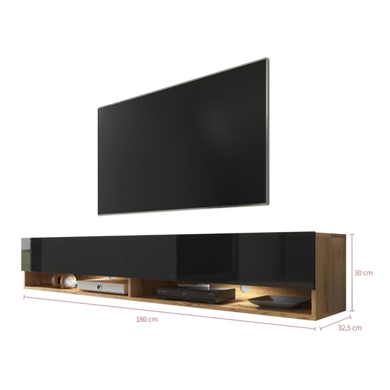 Selsey WANDER - Mobile TV Sospeso / Tavolino TV Moderno / Porta TV per  Salotto (180 cm, Quercia Dorata / Nero Lucido, senza LED)