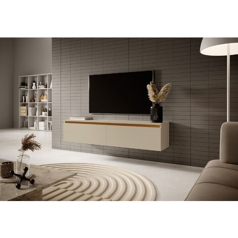 Mobile TV sospeso, grigio-beige con inserto dorato, 140 cm - Seney