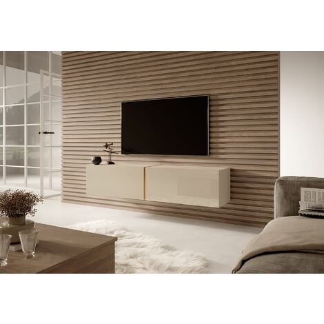 Mobile TV sospeso, grigio-beige con inserto dorato, 140 cm - Seney