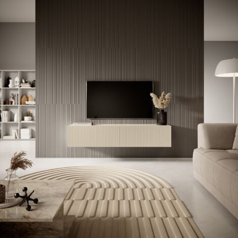 Selsey Veldio - Mobile TV con frontali a doghe grigio-beige, 140 cm