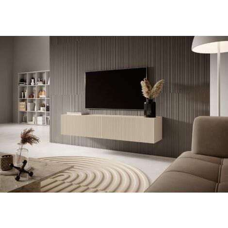Selsey Veldio - Mobile TV con frontali a doghe grigio-beige, 140 cm