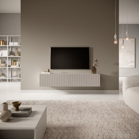 Selsey - Mobile TV Telire 140 cm Grigio beige con frontale lamellare
