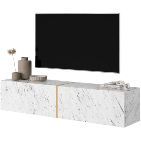 Selsey Bisira Mobile TV bianco in look marmo Egger con inserto color oro, 140 cm