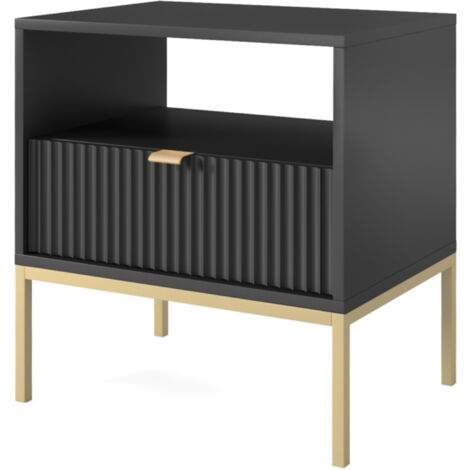 Selsey VELLORE - Comodino - 54 cm - nero con frontale scanalato e ...