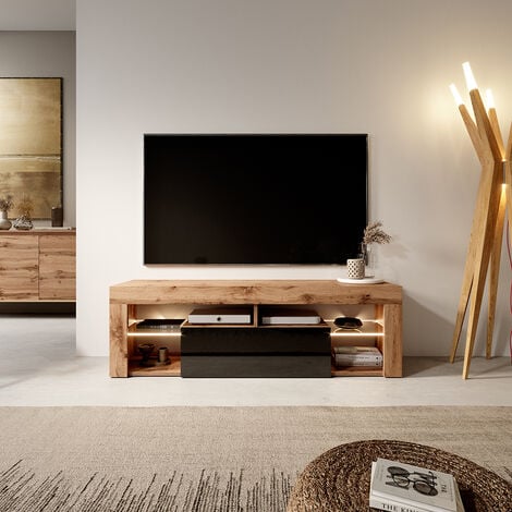 Mobile TV Moderno 200 Cm - Bianco E Nero Con LED E Vetro Lucido - Foto 3