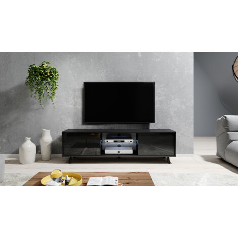 Mobile TV MMT In Stile Scandinavo Boho Nero – Lunghezza 130 Cm – Con Armadio, Cassetti E Ripiano Aperto – Per TV Fino A 65 Pollici - 5
