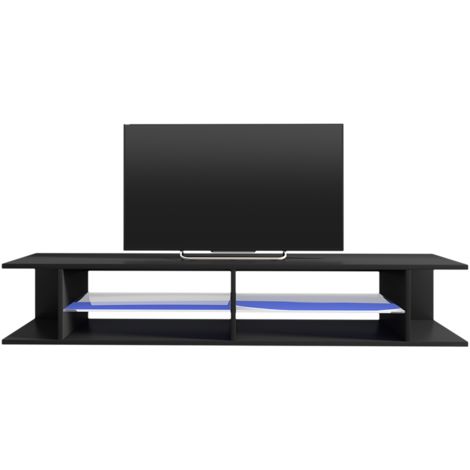 Selsey MITCHELL - Mobile TV Moderno / Tavolino TV per Salotto / Porta TV  Elegante / Luci LED / 180 cm / Nero Opaco Nero Lucido