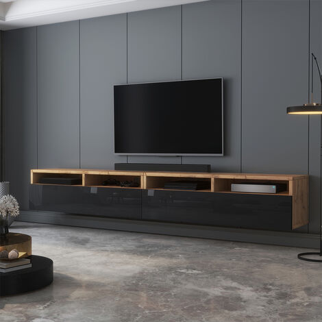 Mobile TV / Mobile soggiorno - design moderno - rovere wotan / grigio  lucido - 180 cm - Rednaw